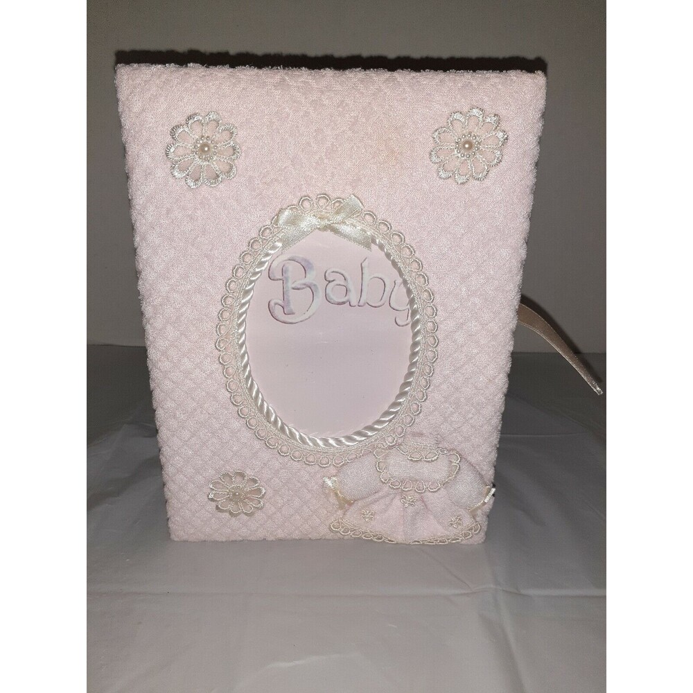 Pink Terrycloth Covered Trifold Baby Album 9x7 Inches Tie Closure NEW